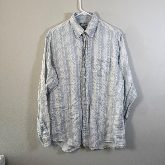 Lucky Brand Other - Lucky Brand Mens Large 100% Linen Blue White Paisley Striped Button Down Shirt